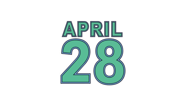 Teal and Green April 28 Calendar Date Graphic Element for Appointment Scheduling and Daily Reminder Isolated Design
