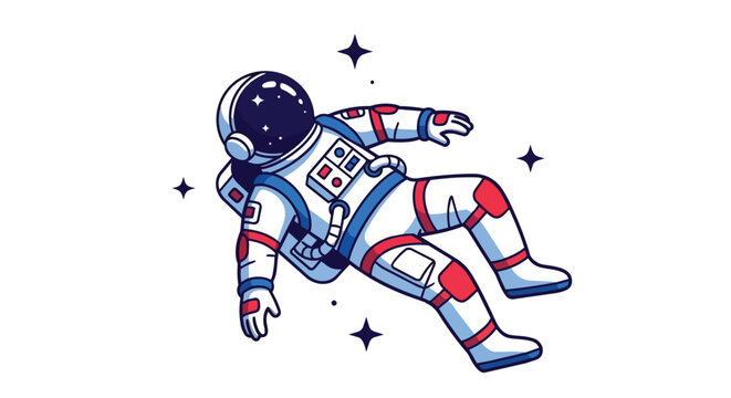 Astronaut Floating in Outer Space with Shining Stars and Zero Gravity Illustration Graphic Design Suit