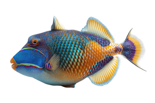 Colorful tropical fish swimming isolated on transparent background.