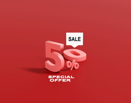 3D 50 Percent Sale Special Offer Promotion on Red Background