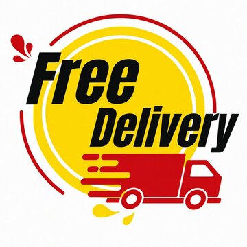 Free delivery service illustration with truck and sunburst background