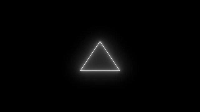 Minimalist glowing white triangle neon frame animation on black background, geometric shape