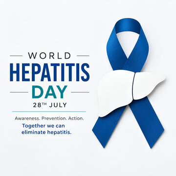 World Hepatitis Day Awareness Background with Blue Ribbon and Liver Symbol, Minimal Medical Healthcare Design