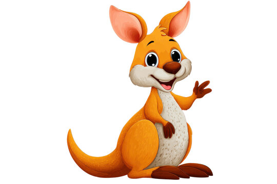 Cheerful cartoon kangaroo sitting isolated on transparent background.