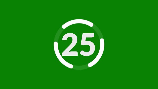 Circle countdown timer one minute animation from 30 to 0 seconds on green background with alpha channel