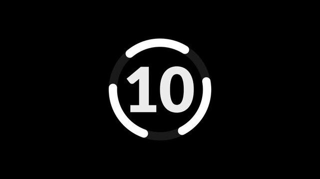 Modern 15 second circular countdown timer animation with clean white progress ring on black background