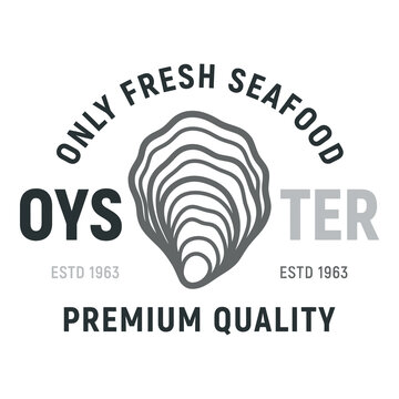 Fresh seafood oyster logo with premium quality text and established date icon