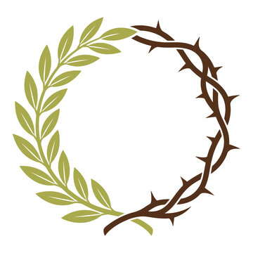 Laurel wreath combined with thorny vine circular frame symbol  royalty free graphic icon