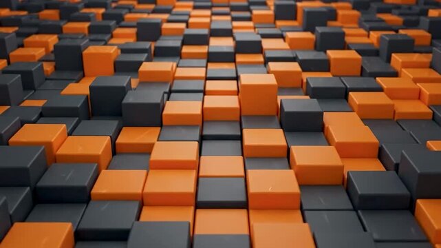 4K Abstract Parametric Matrix with Shifting Charcoal and Halloween Orange Cubes Loop
