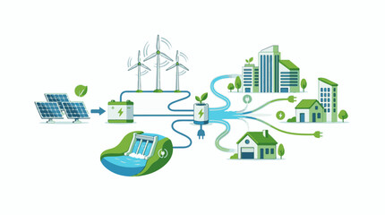Fototapeta premium Illustration of renewable energy sources powering homes and businesses