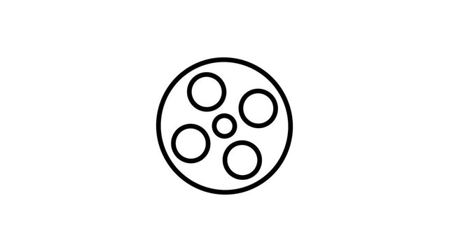 Film reel or film strip animated icon for motion picture, movie, cinema, entertainment media, multimedia, camera, recording studio, theatre. 4K video with alpha channel