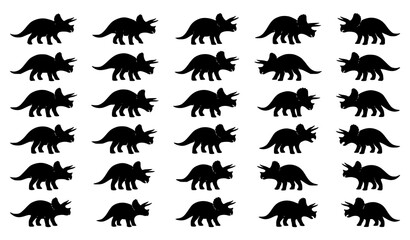 Triceratops Dinosaur Silhouette Collection with Different Poses Prehistoric Animal Vector Icon Set © SobujChandra