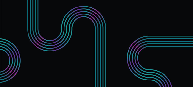 Black abstract background with trendy and modern colorful stripes design. Abstract linear maze concept for cover, banner, brochure, presentation, and certificate. Vector illustration