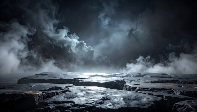 Dramatic stormy sea with dark clouds.