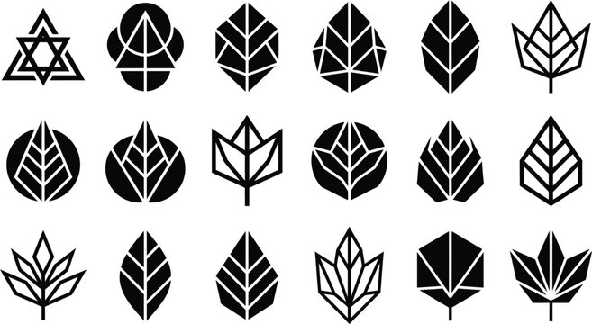 Collection of geometric leaf and star of david black and white symbol abstract nature