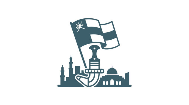 Oman Flag and Khanjar Dagger Silhouette Illustration