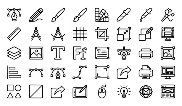 Graphic Design Line Editable Icons Set Modern Thin Outline Creative Tools Vector Collection