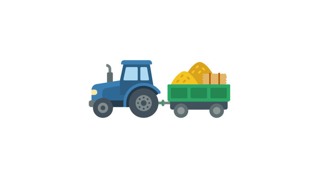 Industrial Blue Tractor Hauling Green Trailer Loaded with Yellowish Agricultural Materials with high quality professional line art symbols for modern creative design and digital branding projects