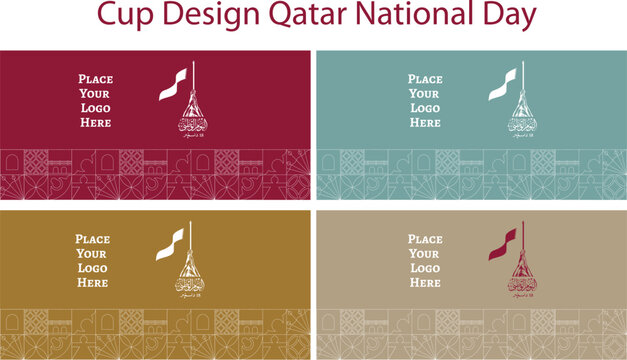 "Qatar National Day Cup Design &ndash; Arabic Text Translation: National Day December 18 &ndash; Flag and Calligraphy Vector Illustration"