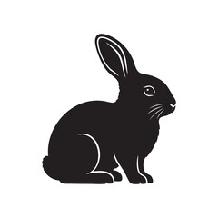 Rabbit silhouette against a white background a simple monochrome depiction of the animal hare bunny leporid mammal fauna wildlife black graphic vector illustration shape form © Shazid