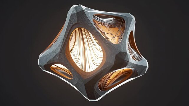 4K Macro Close Up of Encrypted Network Node with Glowing Amber Light Core