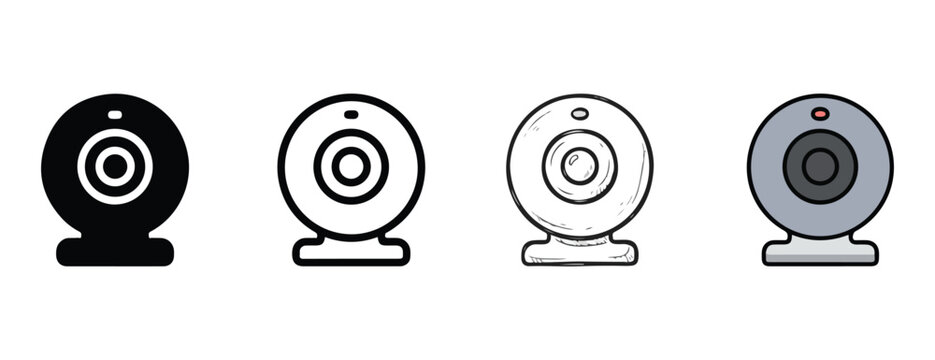 web camera icons in black white and gray on a white background