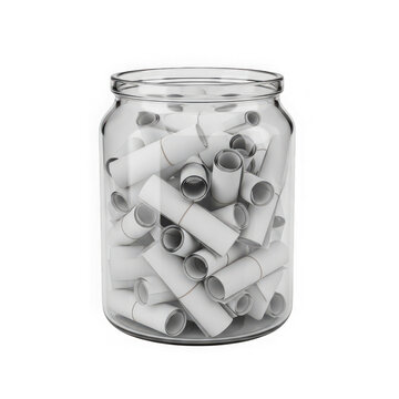 glass jar with rolled up pieces of paper inside