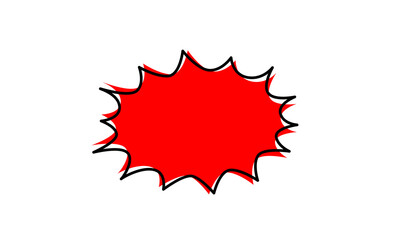 Red comic style explosion bubble red background with black outline speech bubble. © Mohammad