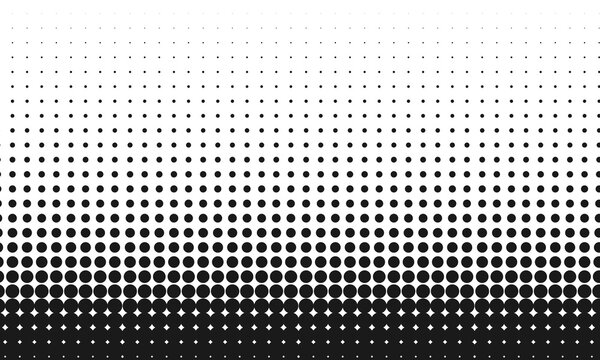 Black dots pattern transition from small to large on grey background.