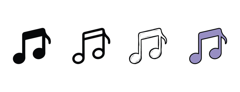  eighth note music symbols in black white and purple on white background
