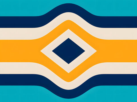Abstract Retro Geometric Pattern with Concentric Flowing Lines in Teal Navy Blue and Golden Yellow for Modern Decorative Background Texture