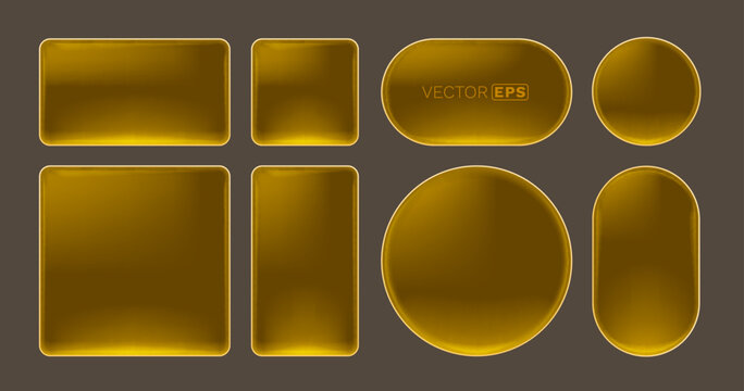 Glossy golden brown UI button set with various shapes.
