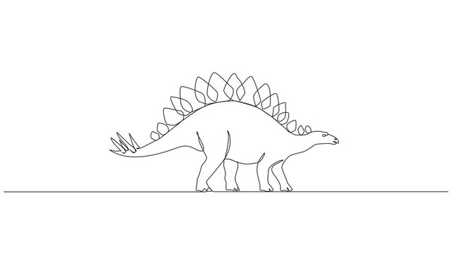 animated, continuous line drawing of a stegosaurus dinosaur, minimalist prehistoric animal line art animation