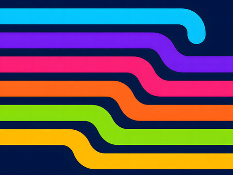 Abstract Background featuring Multicolored Vibrant Wavy Lines on a Deep Blue Backdrop for Modern Graphic Design and Digital Art Projects