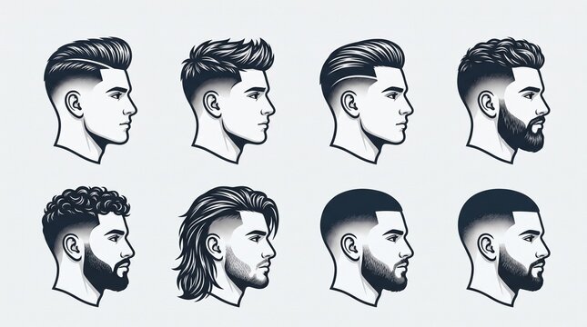 Men&rsquo;s Haircut Vector Set &mdash; Modern Hairstyles and Beard Styles Illustration