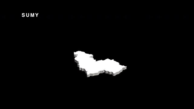 Sumy region of ukraine map animation on black background