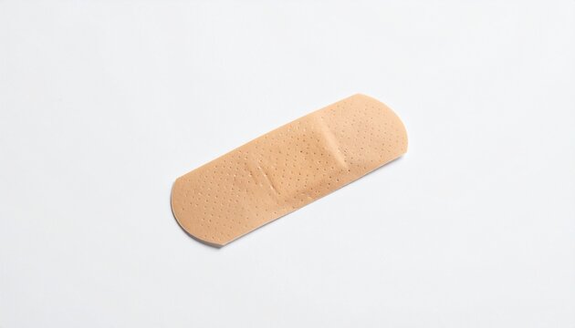 Single adhesive bandage on white background symbolizing healing and protection