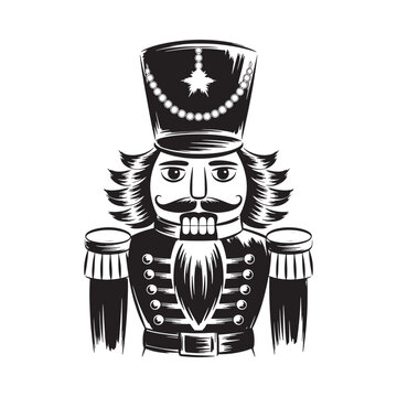 Nutcracker soldier silhouette against a white background