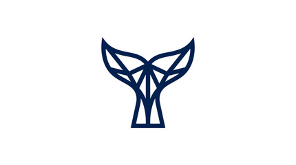 Industrial Minimalist Blue Whale Tail and Tree Trunk Abstract Logo Design with high quality professional line art symbols for modern creative design and digital branding projects © Rey