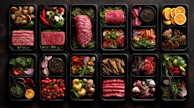 Assortment of Fresh Raw Meats and Vibrant Ingredients