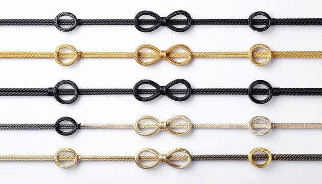 Elegant thin infinity knot cords collection on white 白背景のシンプルなインフィニティ飾り紐 イラスト