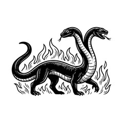 Fototapeta premium Two-headed fire-breathing dragon engraving.