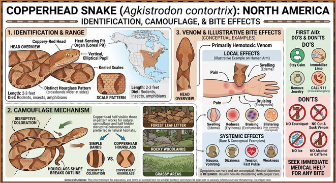 Information about copperhead snakes in North America and their distinct features