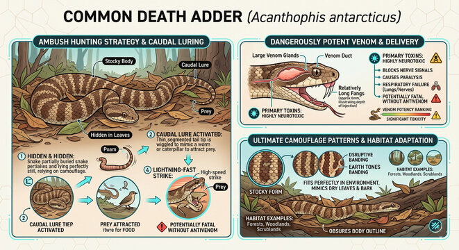 Discovering the fascinating world of the common death adder and its unique hunting skills