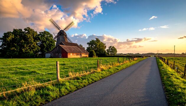 Windmill at Sunset.