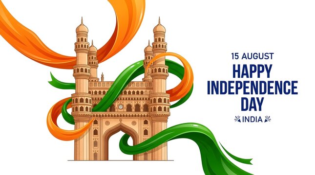 India independence day illustration charminar monument with national flag august 15th