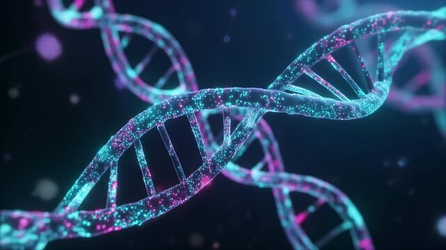 DNA Double Helix Strands Twisting Replicating Bioluminescent Nucleotides Genetics Abstract