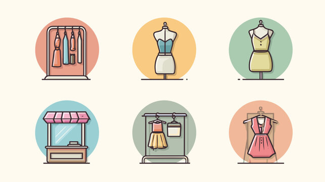 Pixel Art Icons Of Clothing Racks Mannequins And Boutique Stall In A Grid Layout