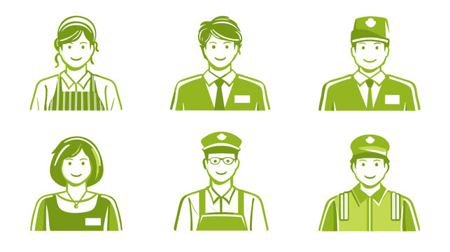 Pixel Art Icons of Diverse People in Uniforms Green Tones Simple Clean Background
