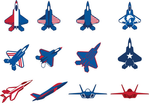 American military aircraft collection patriotic fighter jet designs in red white and blue